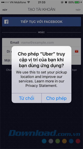 Lập tài khoản Uber