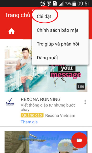 Cài đặt trên YouTube cho Android