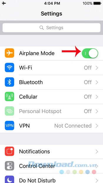 Bật chế độ máy bay Bật chế độ máy bay