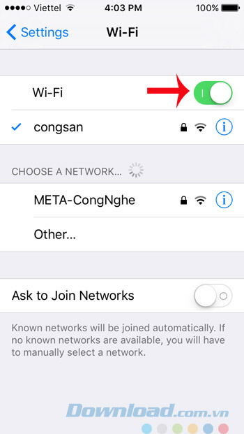 Bật/tắt Wifi Bật/tắt Wifi