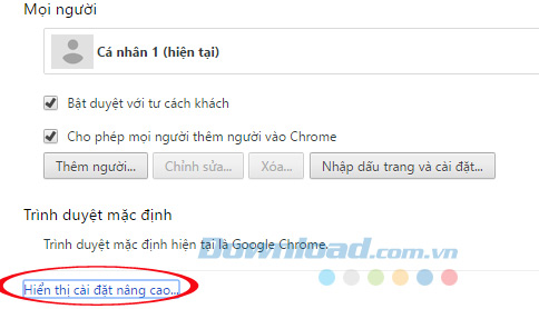 Hiển thị cài đặt nâng cao Hiển thị cài đặt nâng cao