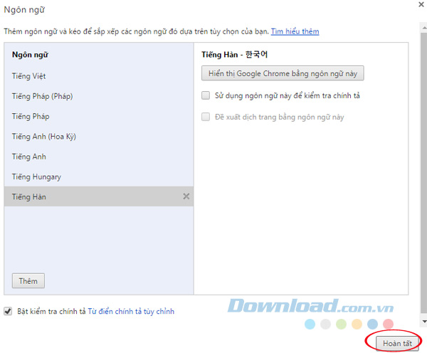 Hoàn tất chọn ngôn ngữ Hoàn tất chọn ngôn ngữ
