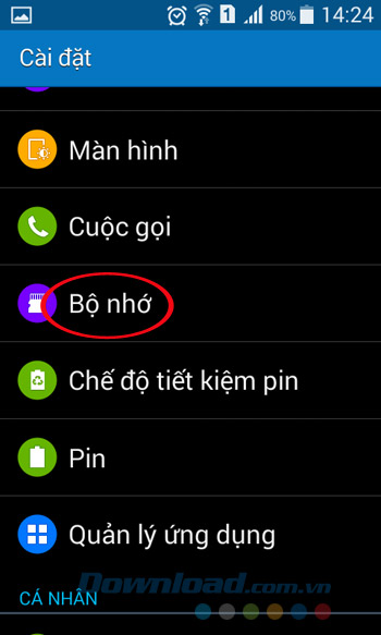 Cài đặt bộ nhớ