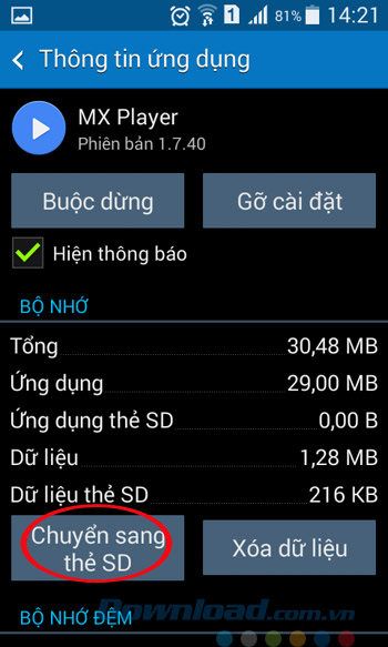 Chuyển qua thẻ nhớ SD
