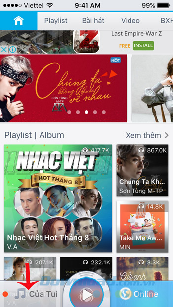 Giao diện chính Nhaccuatui