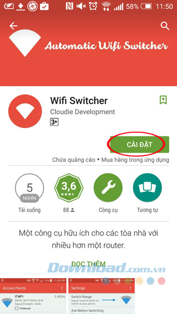 Cài đặt Wifi Switcher