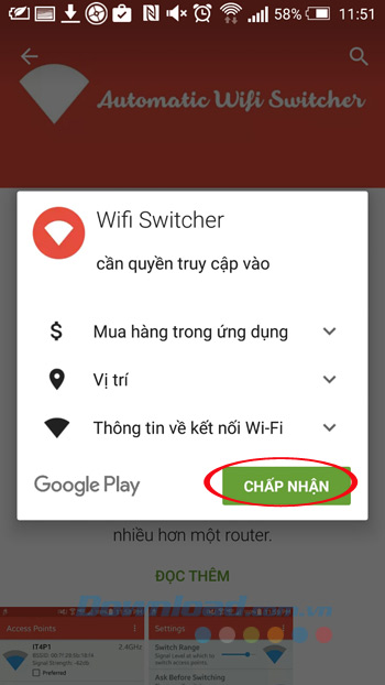 Đồng ý cài đặt Wifi Switcher