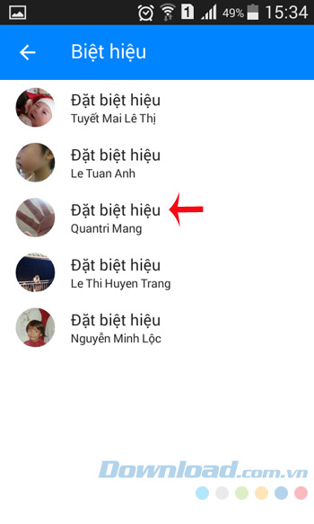 Chọn người đặt biệt hiệu