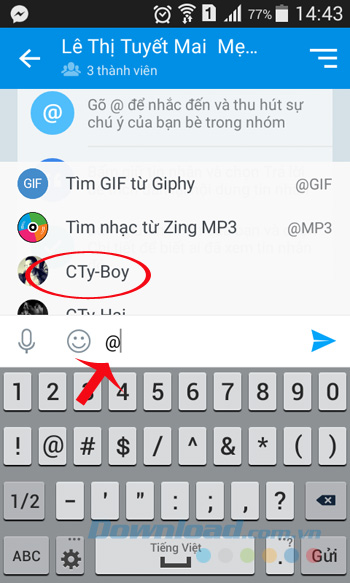 Gõ @ để tag tên bạn bè