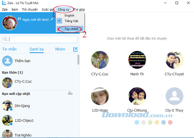 Thanh công cụ trên Zalo cho PC Thanh công cụ trên Zalo cho PC