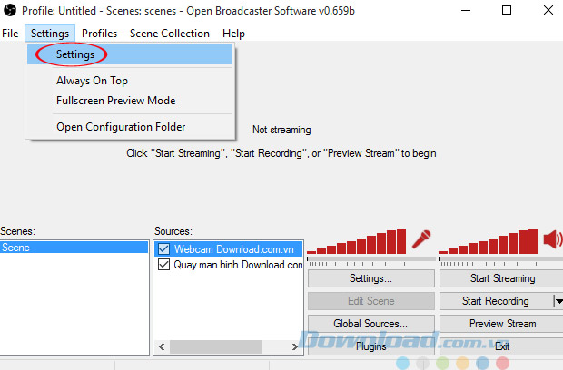 Vào phần Settings