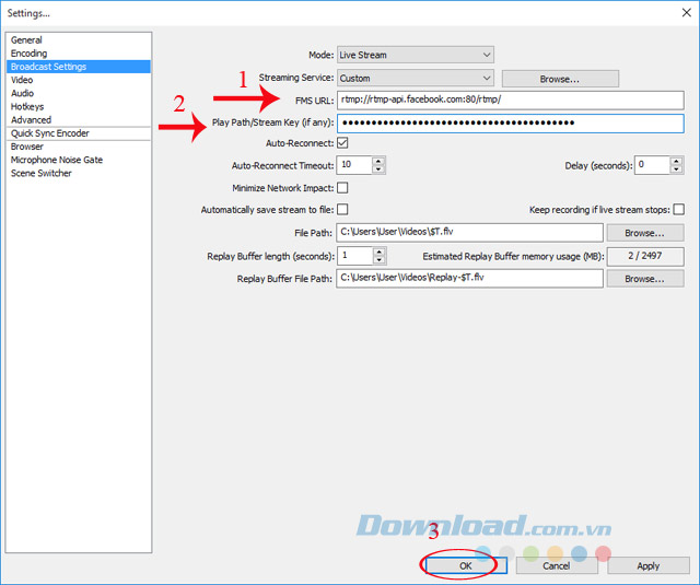 Thiết lập thông số