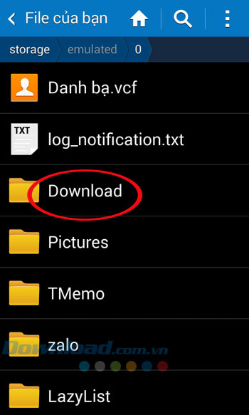 Nhấn vào thư mục Download