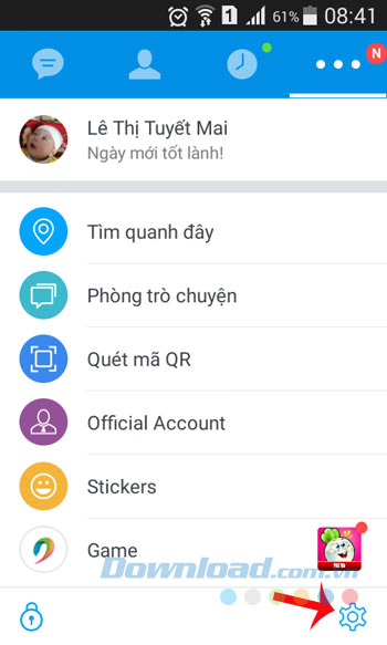 Vào phần Cài đặt trên Zalo