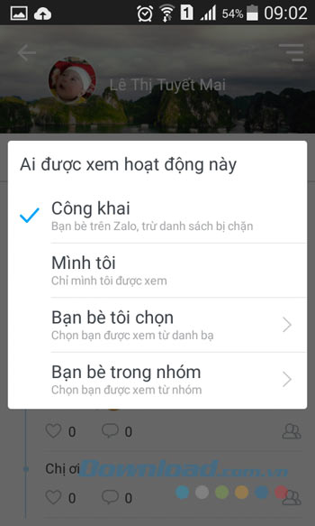 Chọn chế độ xem nhật ký
