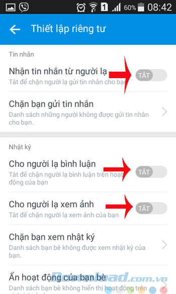 Tắt chế độ nhận tin nhắn từ người lạ