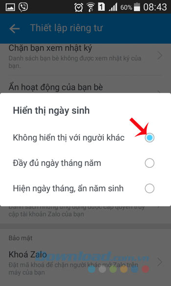 Tùy chọn hiển thị ngày sinh
