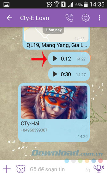 Nhấn và giữ tin nhắn Nhấn và giữ tin nhắn