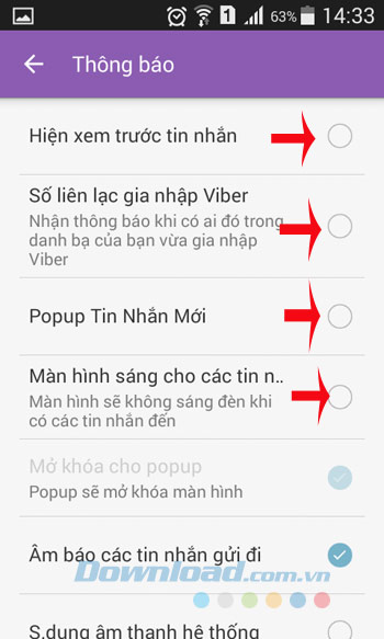 Tùy chọn thông báo Tùy chọn thông báo