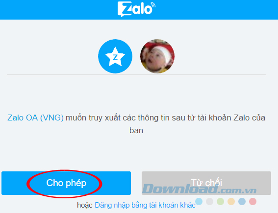 Đồng ý cho truy xuất thông tin từ Zalo