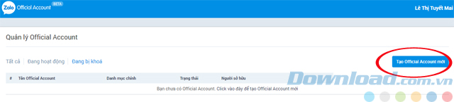 Tạo Official Account mới