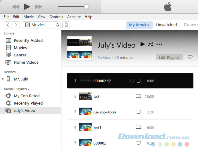 Xóa video iPHone bằng iTunes