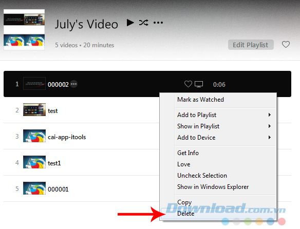 xóa bằng chuột phải
