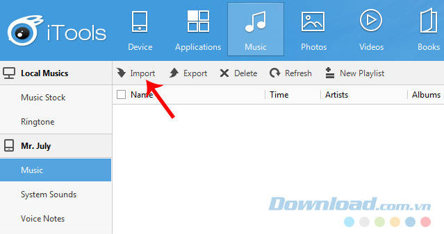 Import nhạc từ máy tính Import nhạc từ máy tính