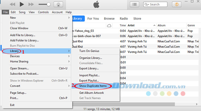 Hiển thị bài hát trùng