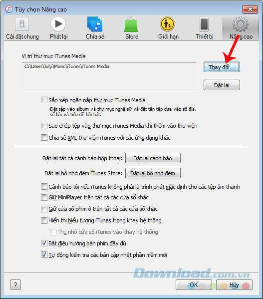 Thay đổi vị trí lưu file