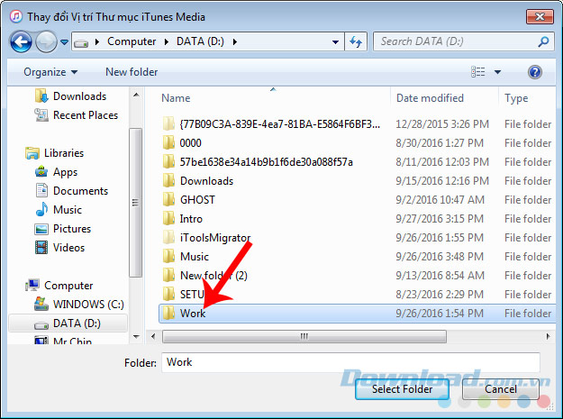 Chọn vị trí mới 