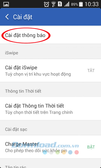 Cài đặt thông báo Cài đặt thông báo