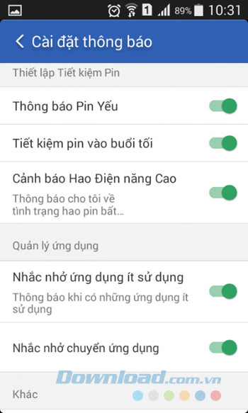 Cài đặt tiết kiệm pin Cài đặt tiết kiệm pin