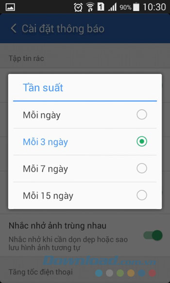 Chọn tuần suất thông báo Chọn tuần suất thông báo