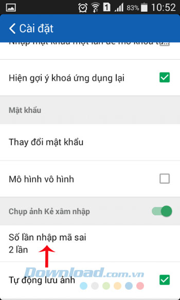 Thiết lập số lần nhập sai Thiết lập số lần nhập sai