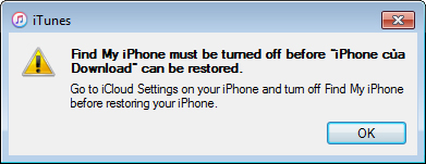 Tắt Find My iPhone