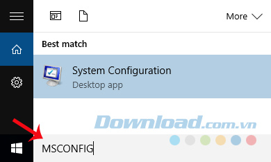 Nhập từ khóa MSCONFIG vào ô tìm kiếm Nhập từ khóa MSCONFIG vào ô tìm kiếm