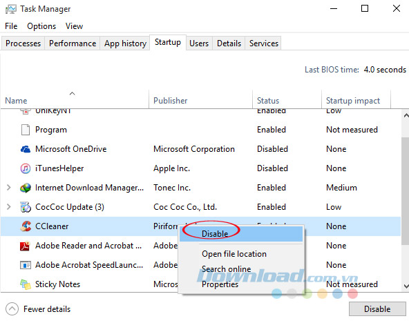 Vô hiệu hóa ứng dụng khởi động Vô hiệu hóa ứng dụng khởi động