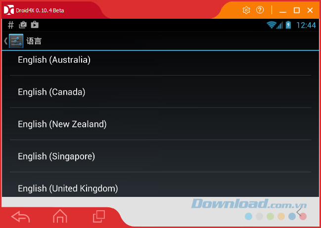 Chọn ngôn ngữ cho Droid4X Chọn ngôn ngữ cho Droid4X