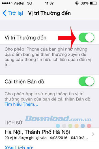 Tắt vị trí thường đến