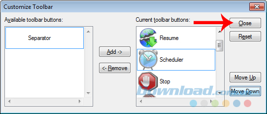 Click Close để đóng