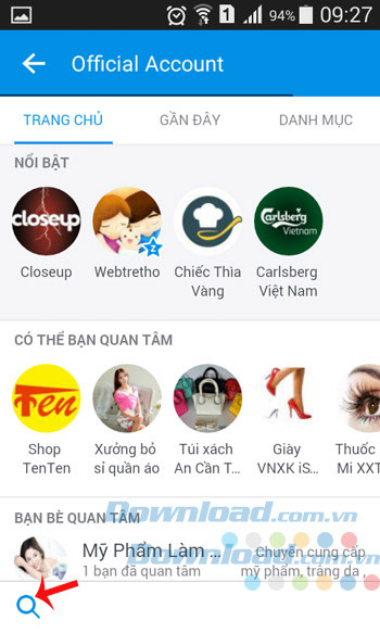 Tìm kiếm dịch vụ trên Zalo