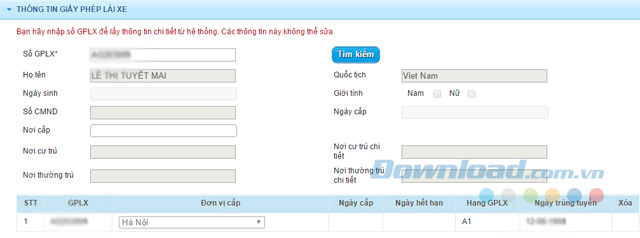 Thông tin giấy phép lái xe