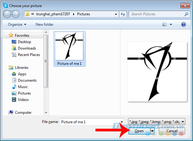 Chọn ảnh avatar skype