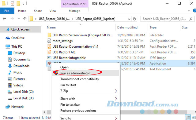 Cài đặt USB Raptor Cài đặt USB Raptor