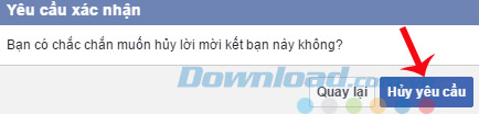 Hộp thoại yêu cầu hủy lời mời kết bạn Facebook