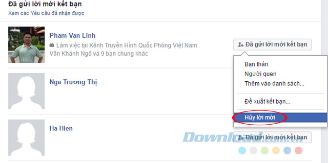 Hủy lời mời kết bạn Facebook