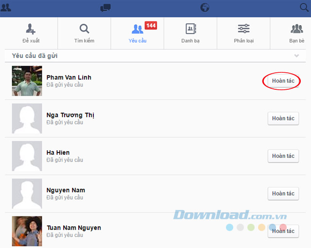 Undo lời mời kết bạn Facebook