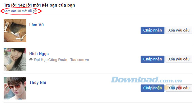 Xem lời mời kết bạn đã gửi trên Facebook