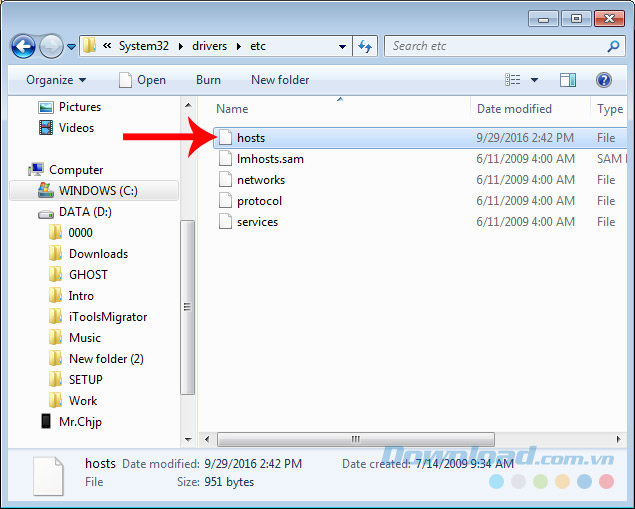 Mở file host Mở file host